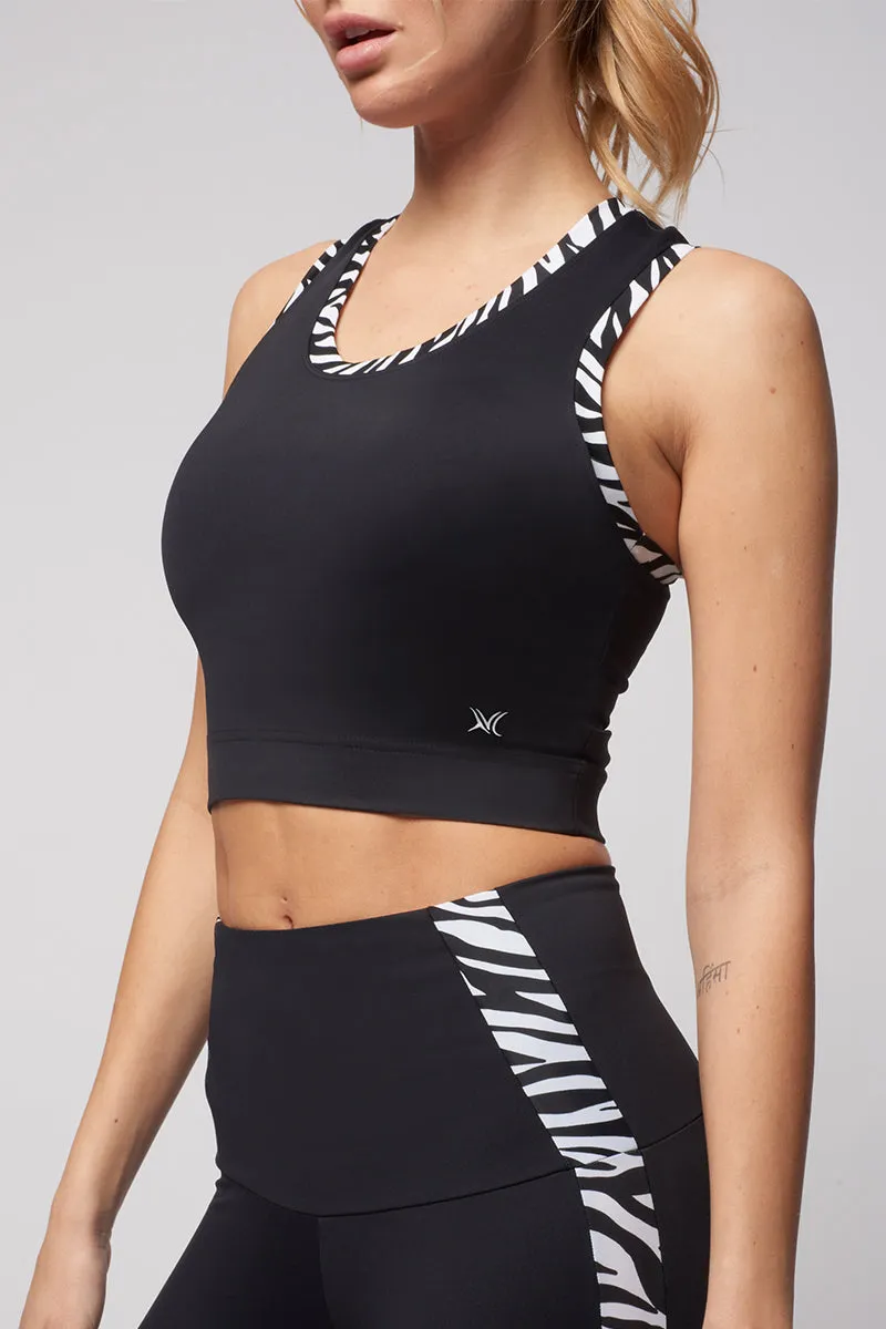 Cropped Tank with Zebra Trim Black