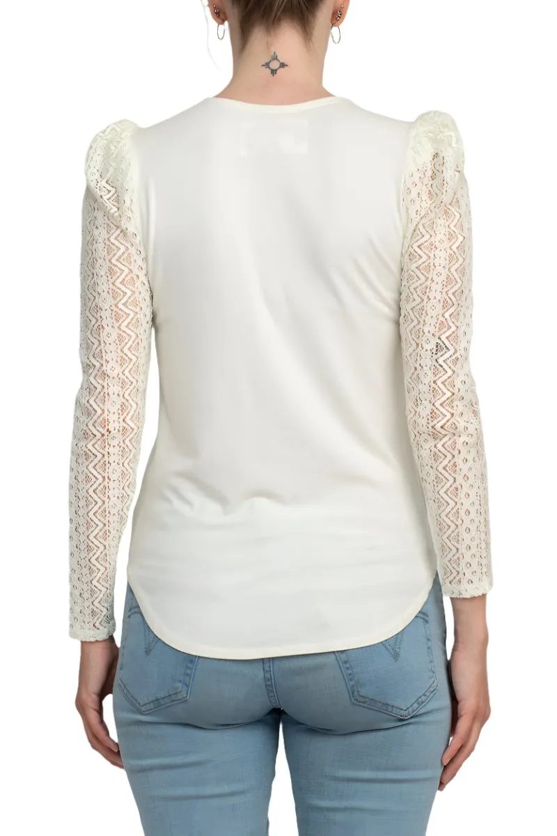 Cupio Crew Neck Lace Long Sleeve Viscose Top