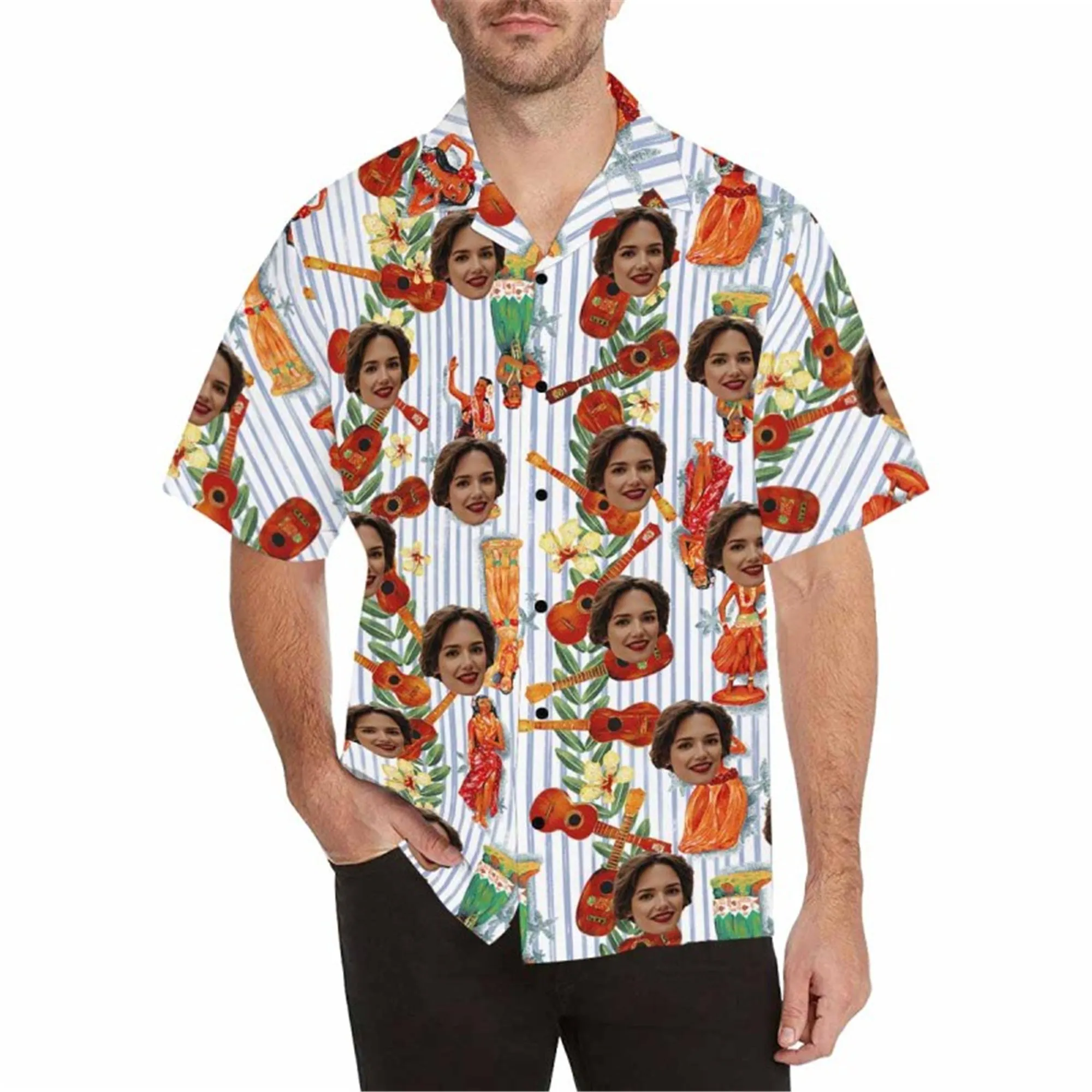Custom Face Fabric Hawaii Button up Shirt with Magical Seascape for Men Honolulu Beach Vintage Shirt
