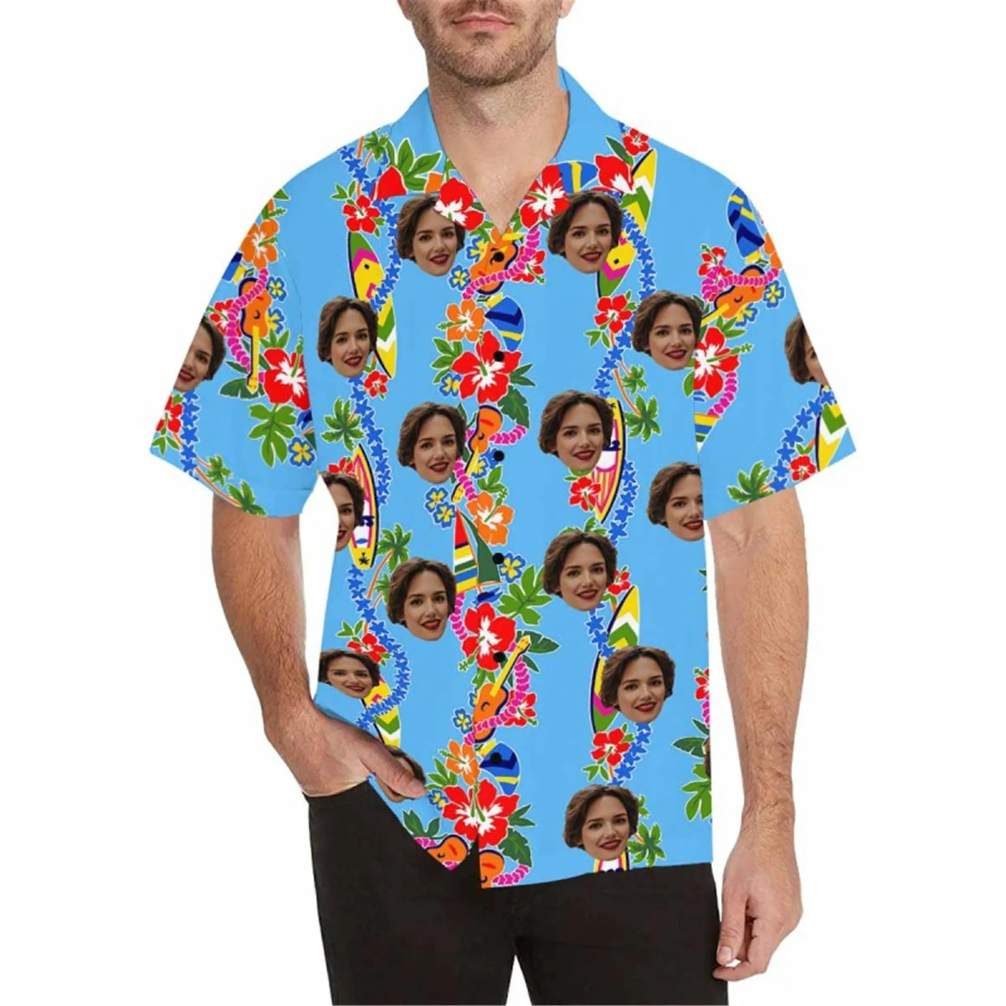 Custom Face Fabric Hawaii Button up Shirt with Magical Seascape for Men Honolulu Beach Vintage Shirt