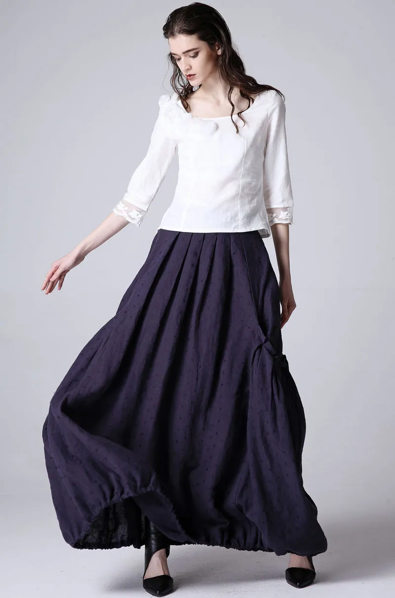 Dark blue maxi linen skirt women skirt irregular skirt 1191#