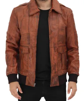 Distressed Bomber Genuine Leather Jacket Men