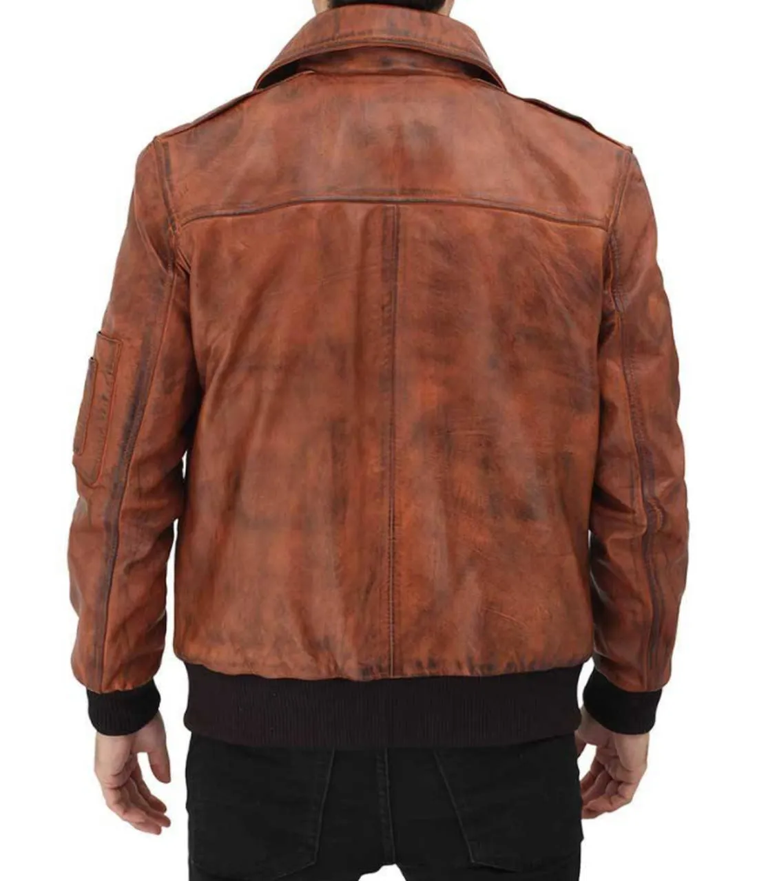 Distressed Bomber Genuine Leather Jacket Men