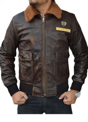 Distressed Brown Leather Jacket For Men