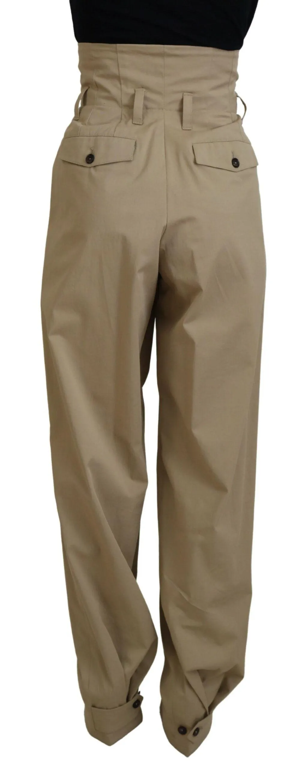 Dolce & Gabbana Brown Cotton High Waist Tapered Pants