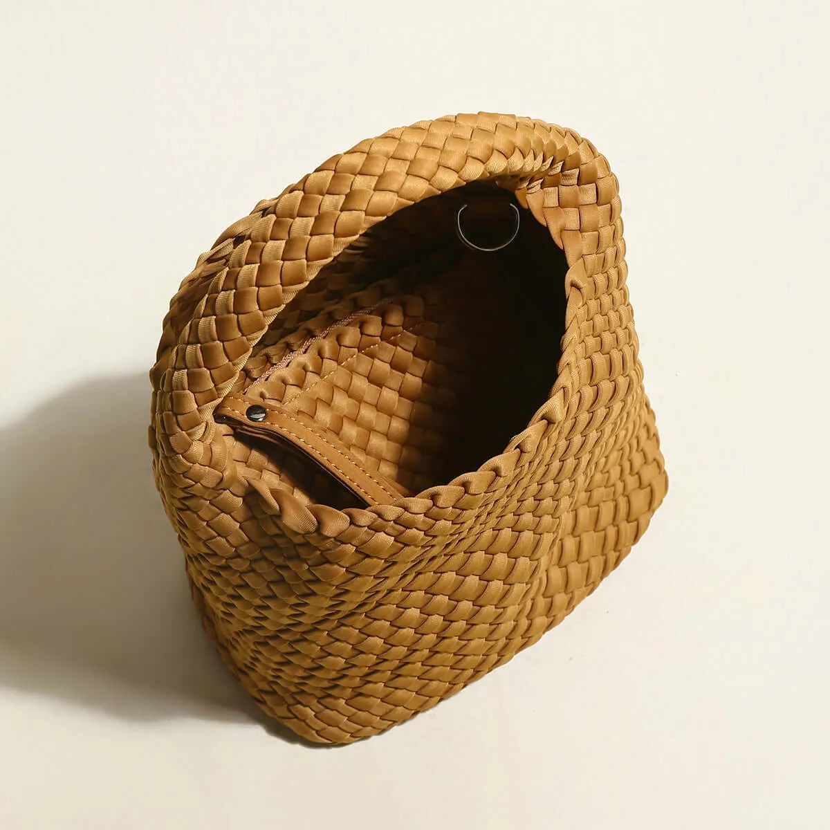 Earthy Medium Woven Top Handle Bag