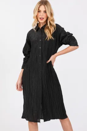 EASY CRINKLE SILKY SHIRT DRESS