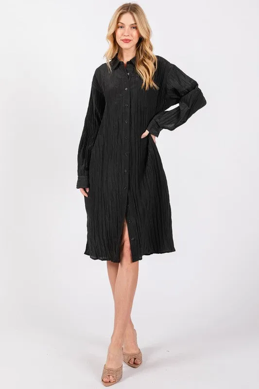 EASY CRINKLE SILKY SHIRT DRESS