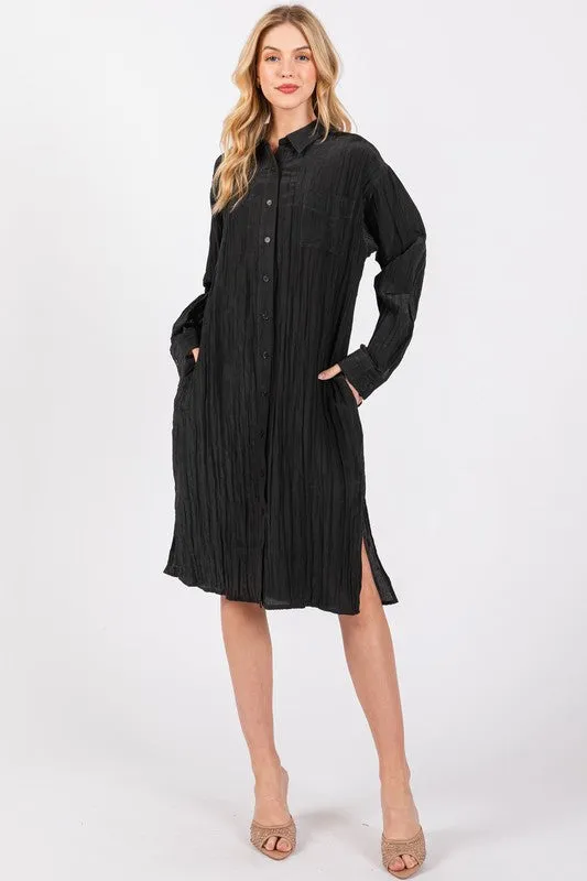 EASY CRINKLE SILKY SHIRT DRESS