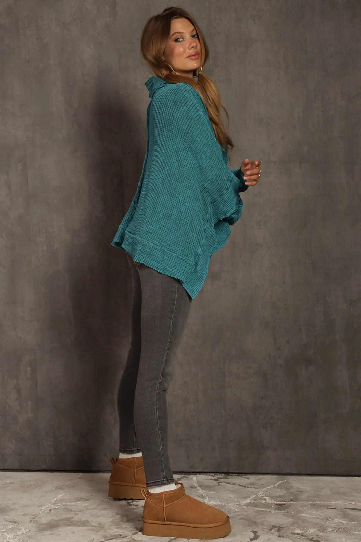 Elexis Mineral Wash Waffle Knit Top