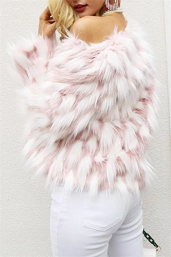 elveswallet Chic Pink Party Fluffy Faux Fur Coat