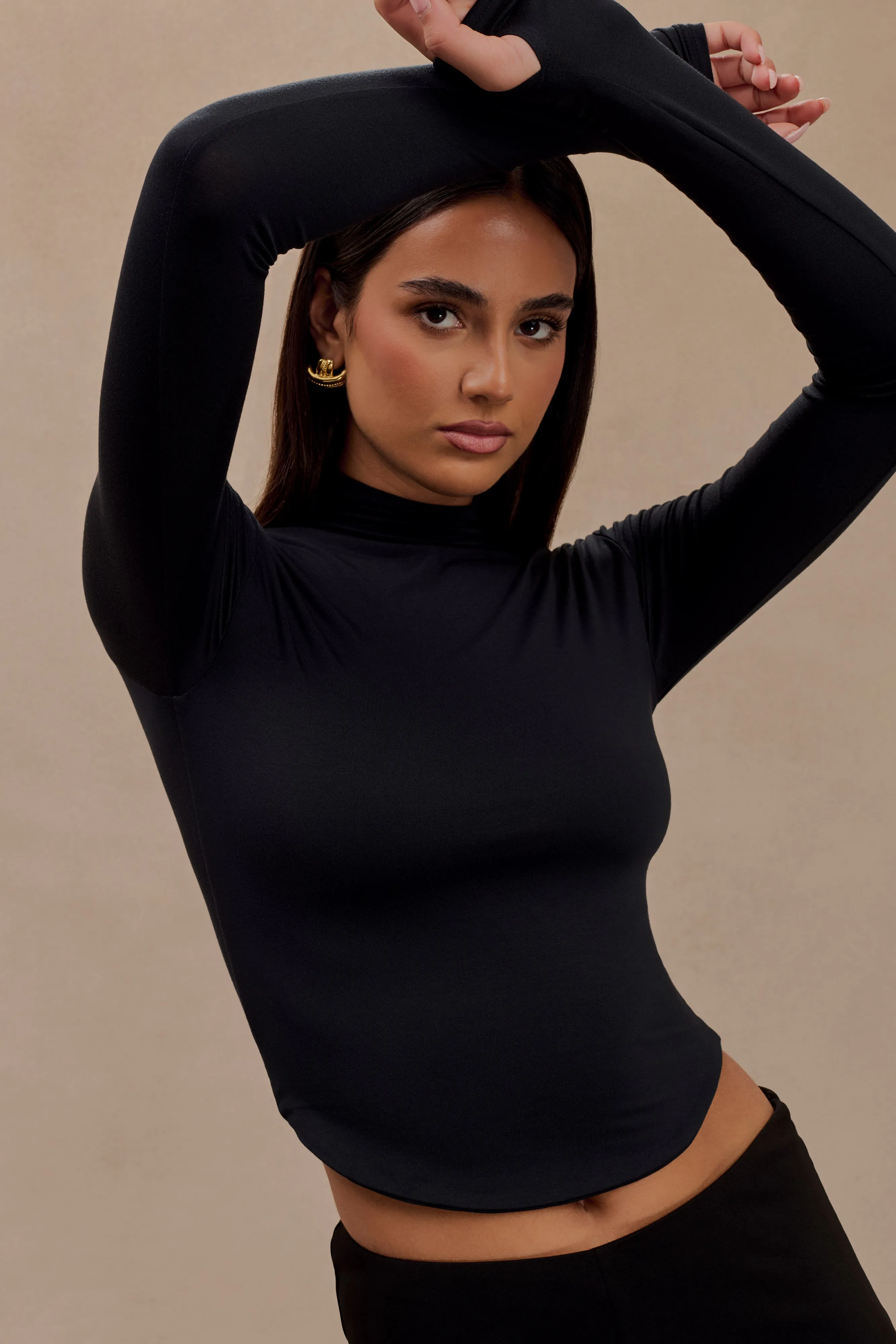 Ember Modal Long Sleeve High Neck Top - Black