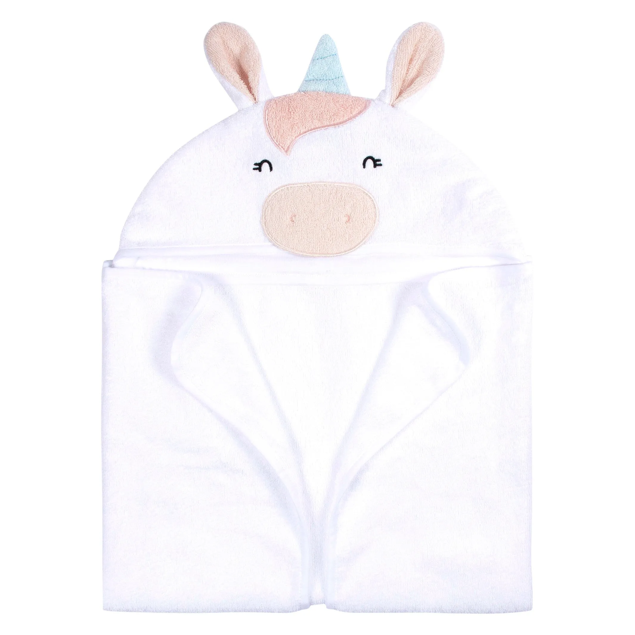 Embroidered 4-Piece Baby Girls White Unicorn Towel & Washcloths Set