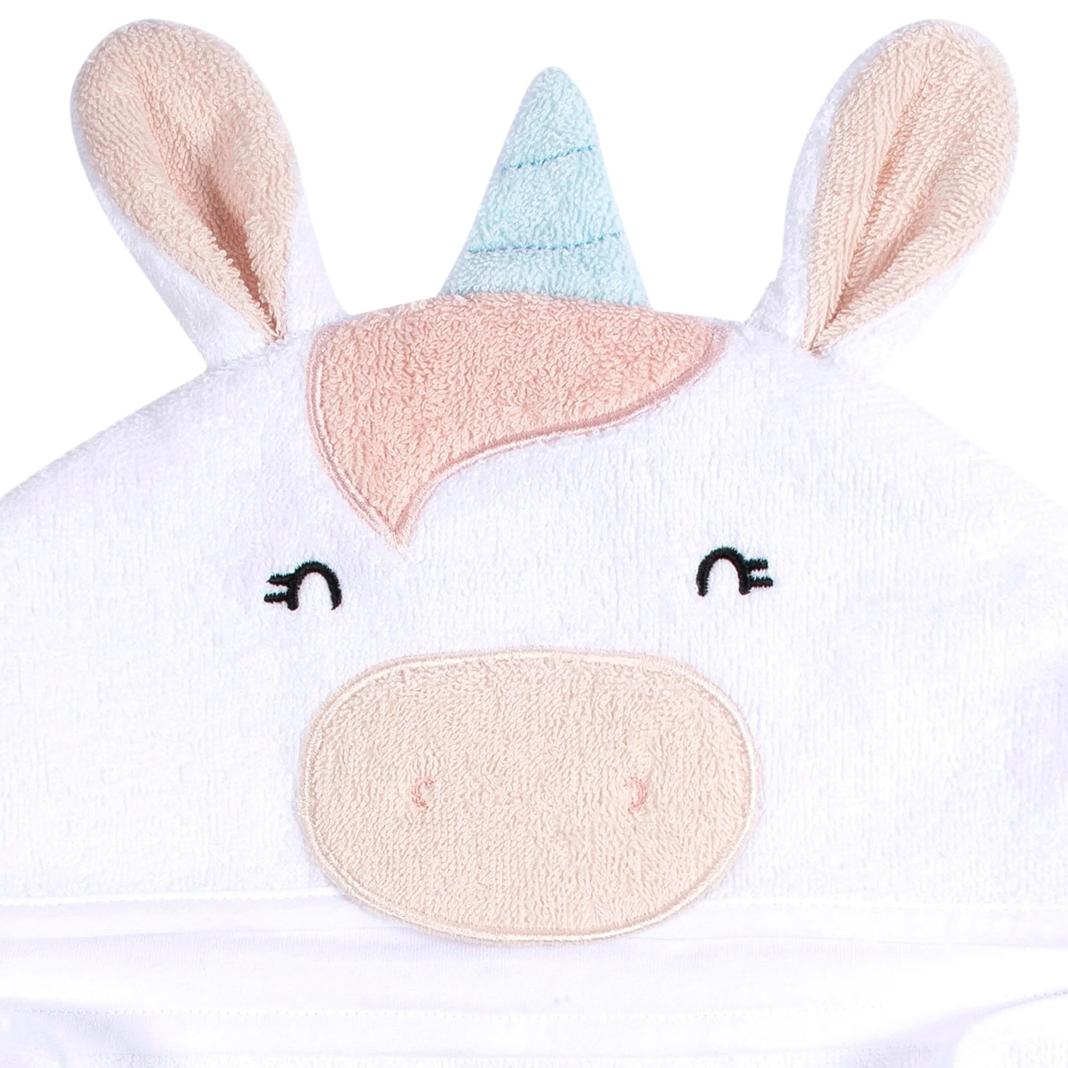 Embroidered 4-Piece Baby Girls White Unicorn Towel & Washcloths Set