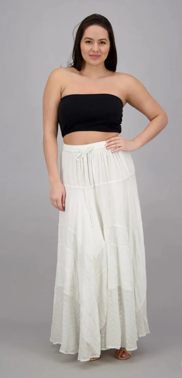 Embroidered Maxi Skirt w/Chiffon in White