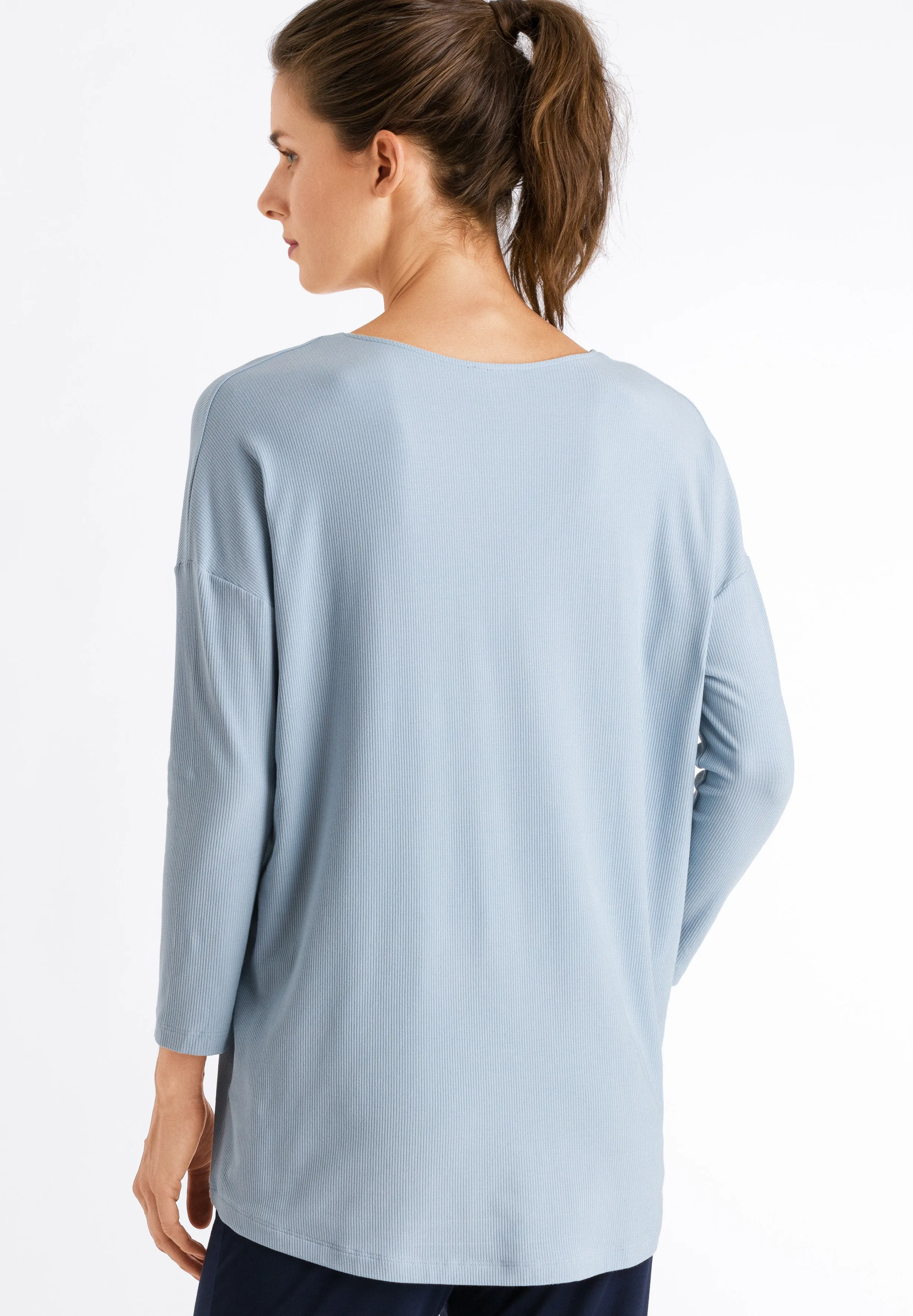 Essentials Relaxed Ribbed V-Neck Top | Aquamarine 78512-1563