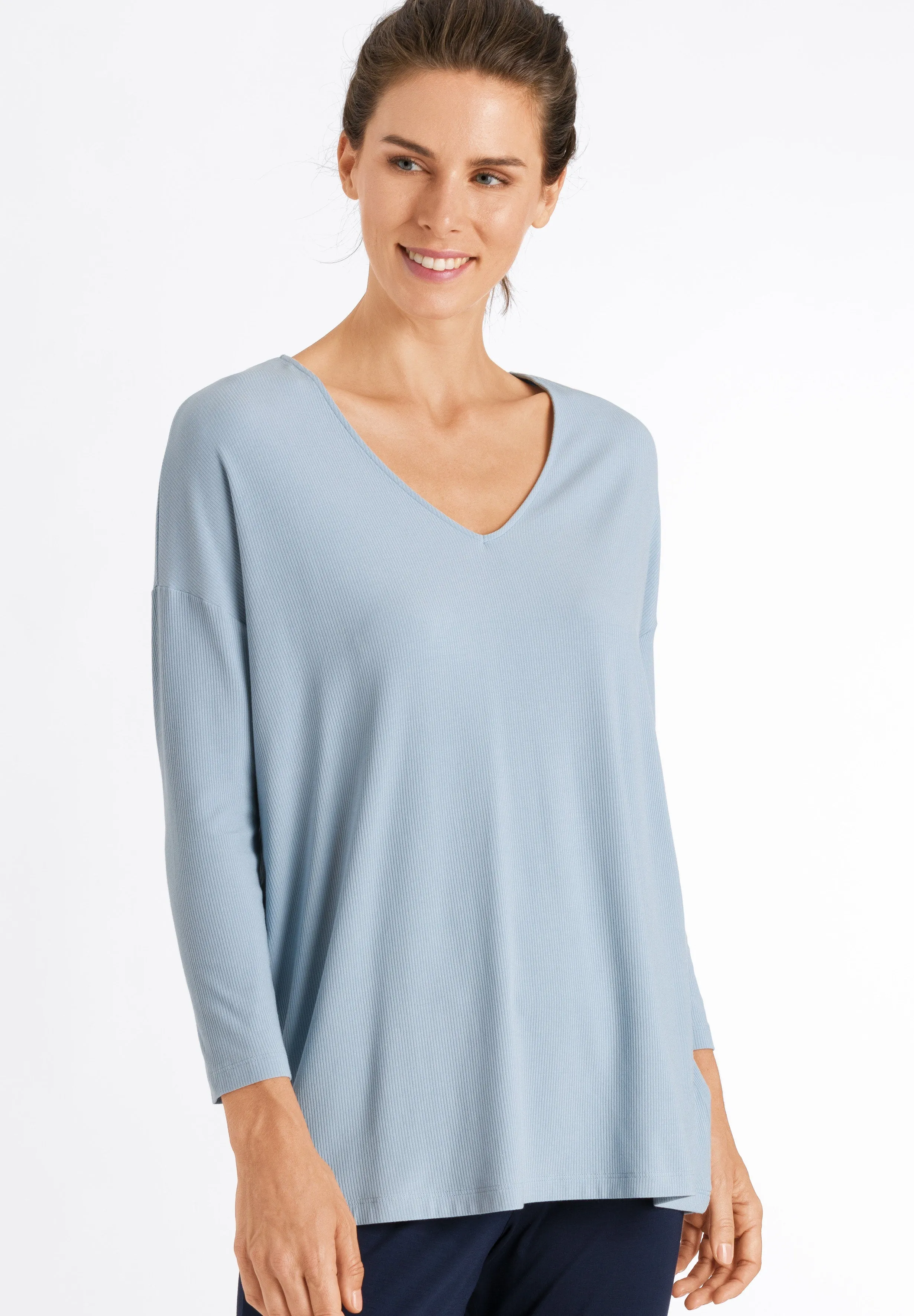 Essentials Relaxed Ribbed V-Neck Top | Aquamarine 78512-1563