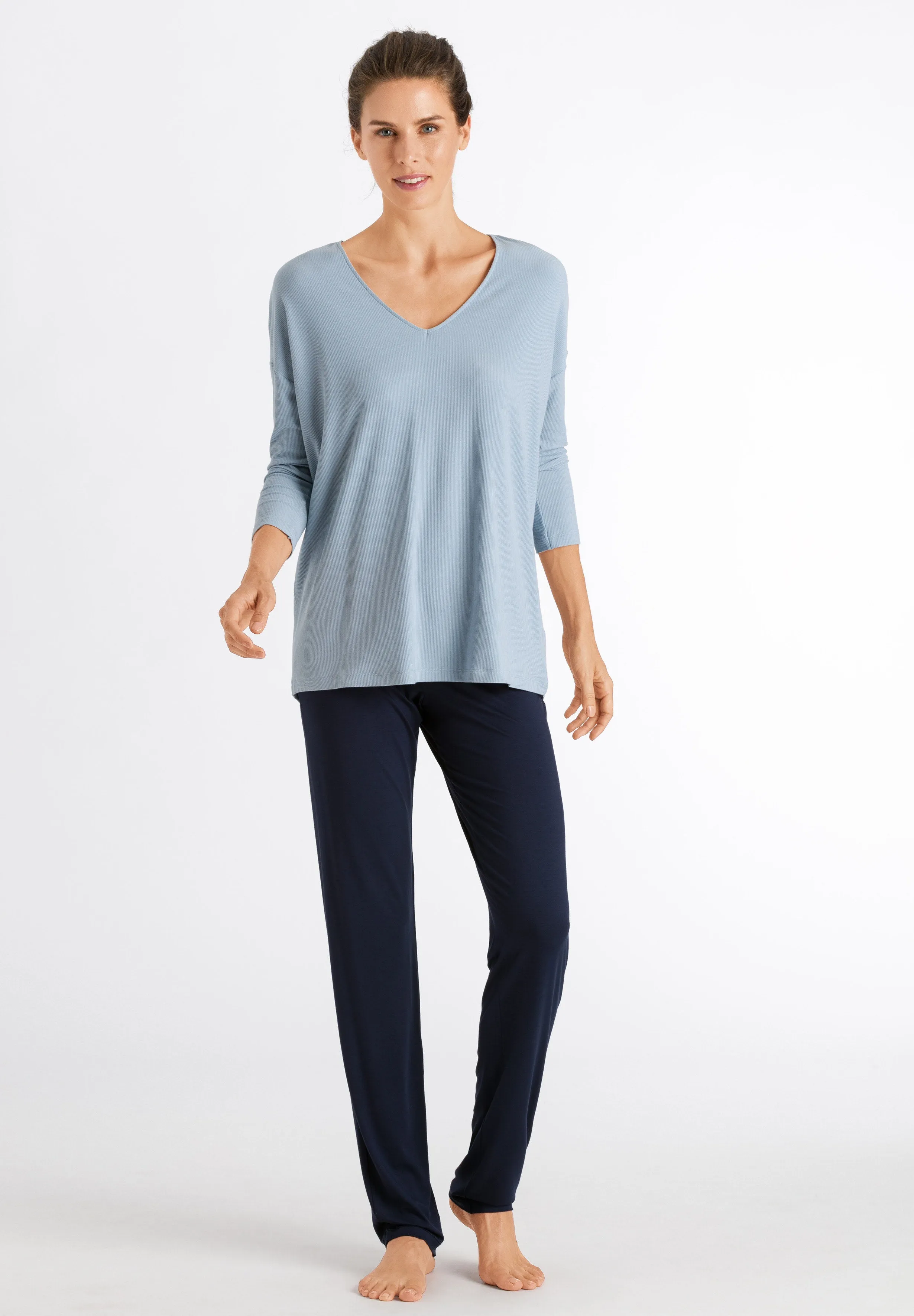 Essentials Relaxed Ribbed V-Neck Top | Aquamarine 78512-1563