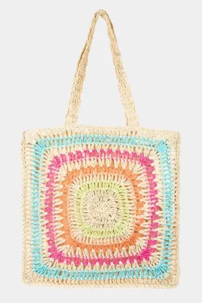 Fame Rainbow Crochet Knit Tote Bag