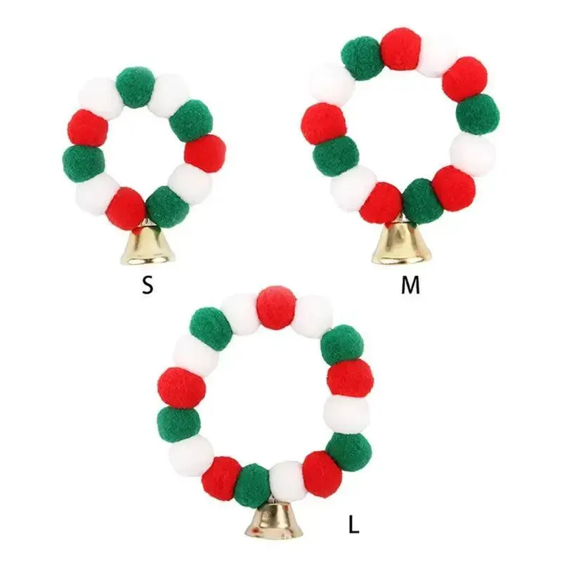 Festive Elastic Pet Christmas Collar with Plush Ball