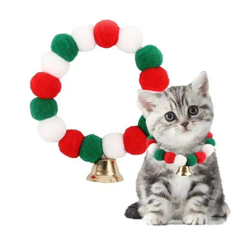 Festive Elastic Pet Christmas Collar with Plush Ball