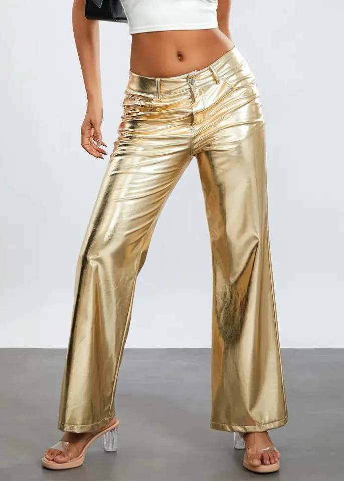 Flared Legs Gold Metallic Pants