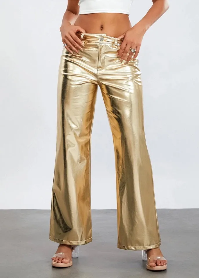 Flared Legs Gold Metallic Pants