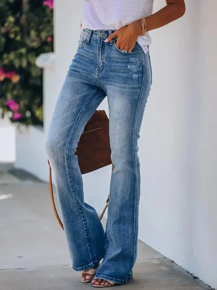 Flattering High-Waist Denim Bell-Bottoms