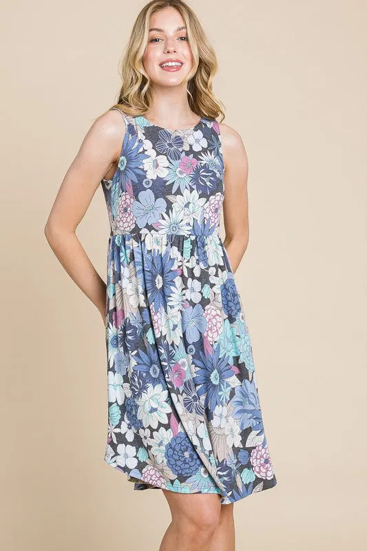 Floral Printed Sleeveless Babydoll Dress