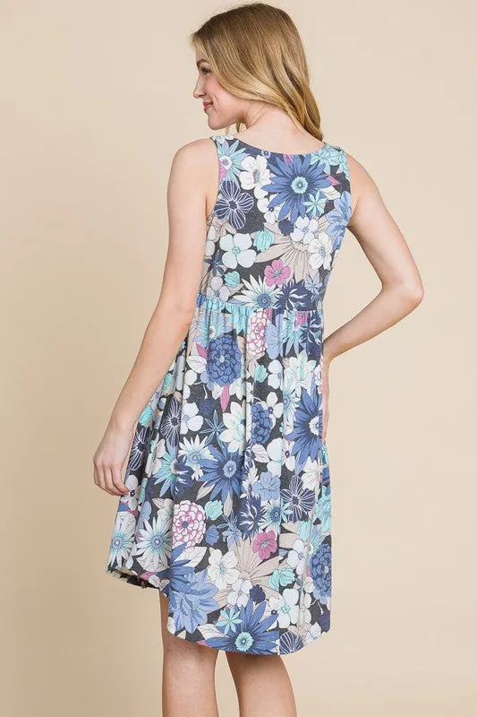 Floral Printed Sleeveless Babydoll Dress