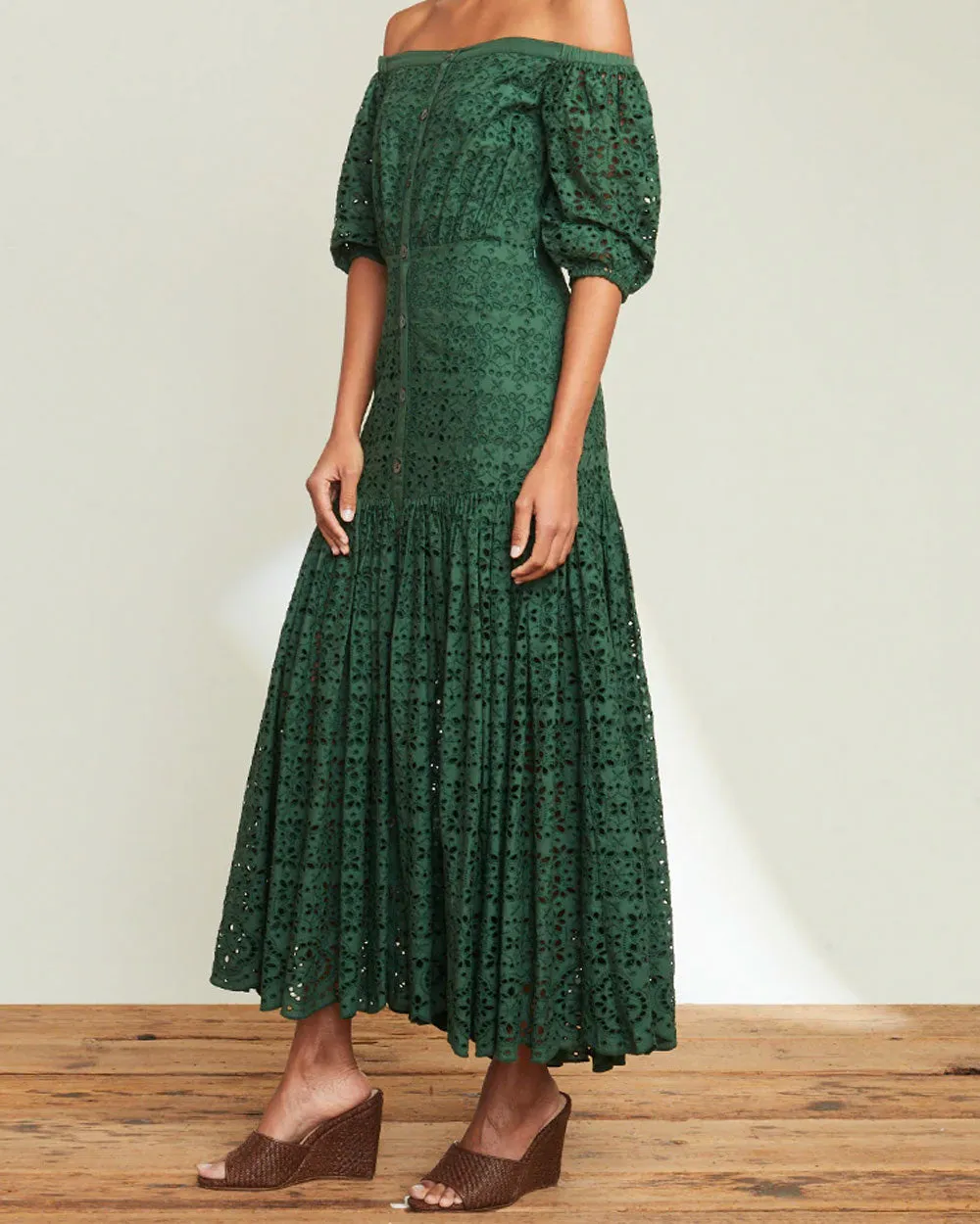 Forest Eyelet Cali Maxi Dress