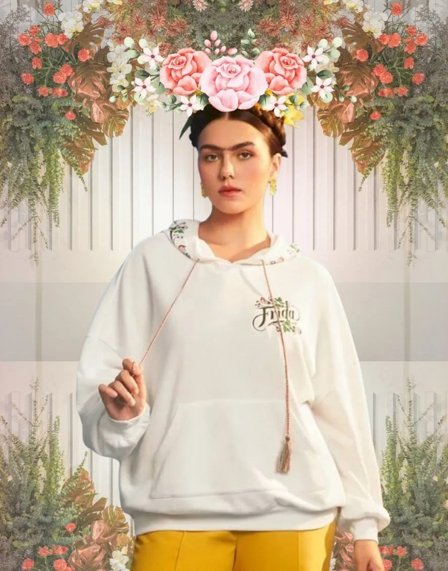 Frida Kahlo Floral Drawstring Hoodie