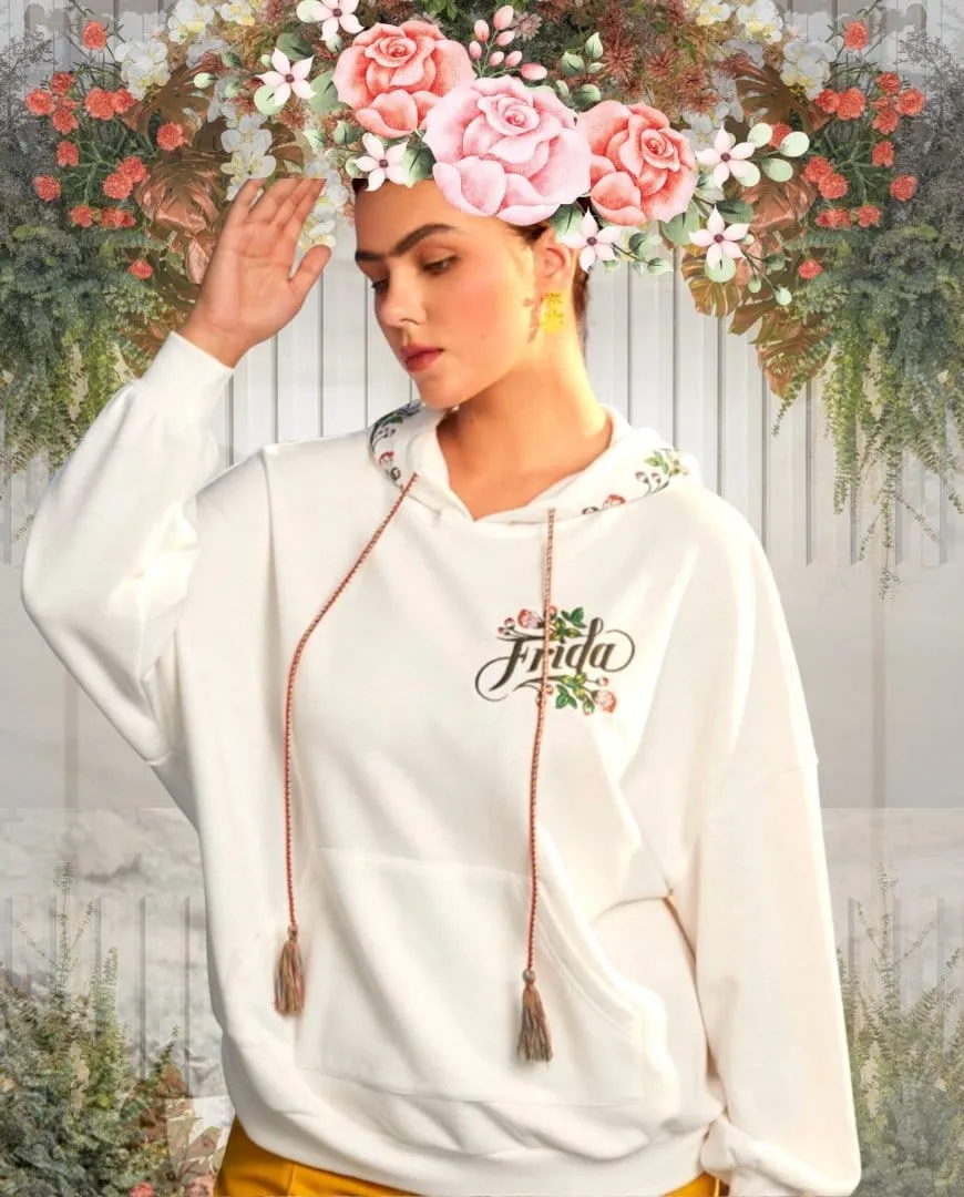 Frida Kahlo Floral Drawstring Hoodie