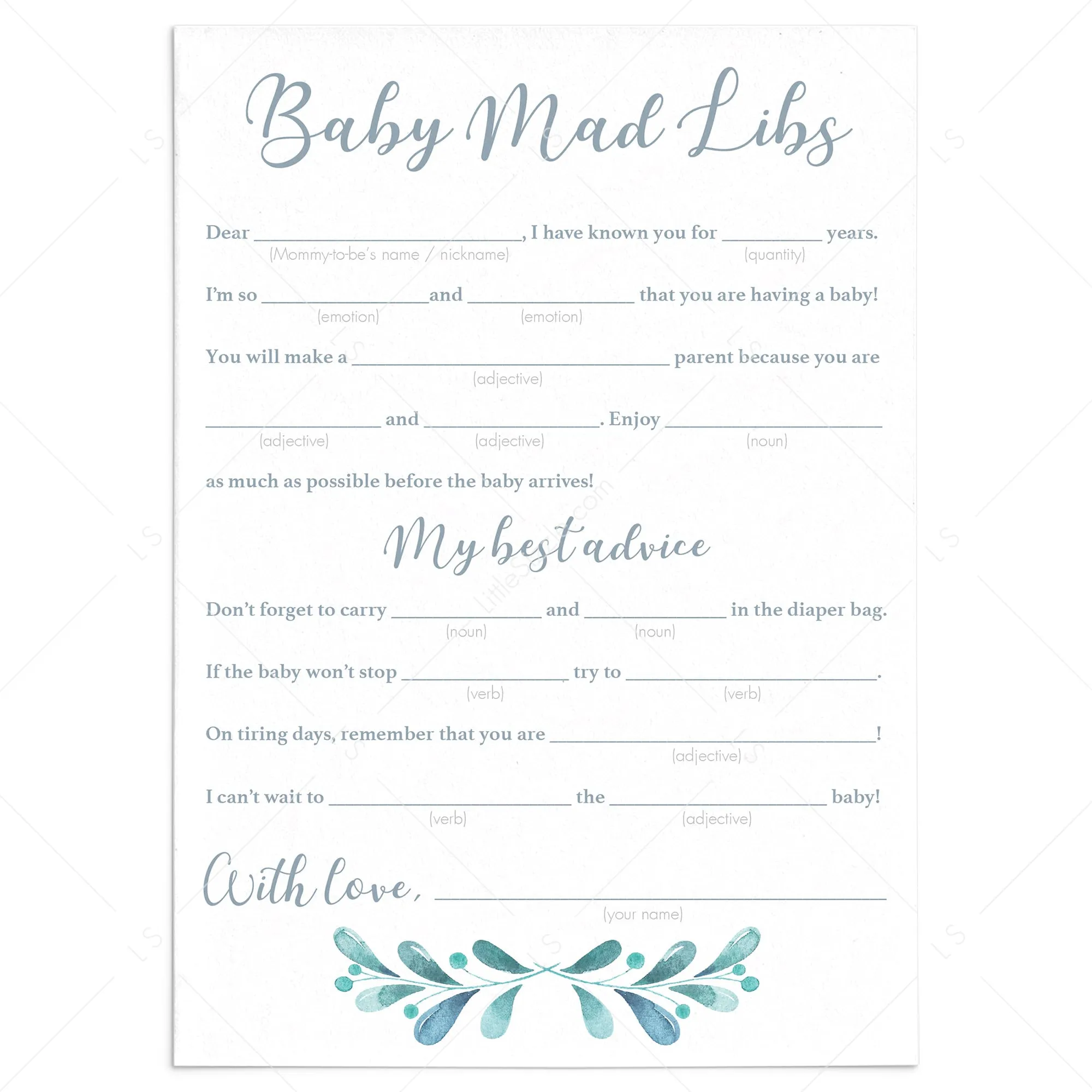 Funny Baby Shower Games Baby Mad Libs Printable