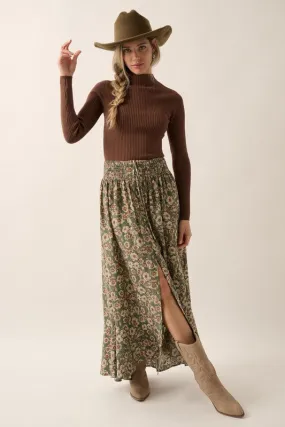 Garden Dreamer Tiered Floral Maxi Skirt - Green