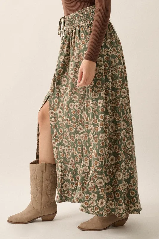 Garden Dreamer Tiered Floral Maxi Skirt - Green