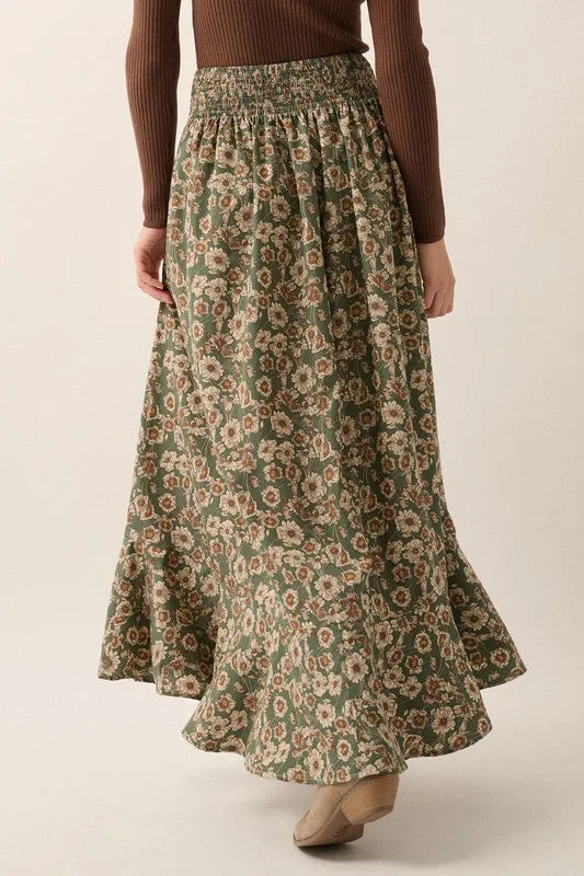 Garden Dreamer Tiered Floral Maxi Skirt - Green