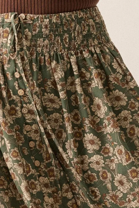 Garden Dreamer Tiered Floral Maxi Skirt - Green