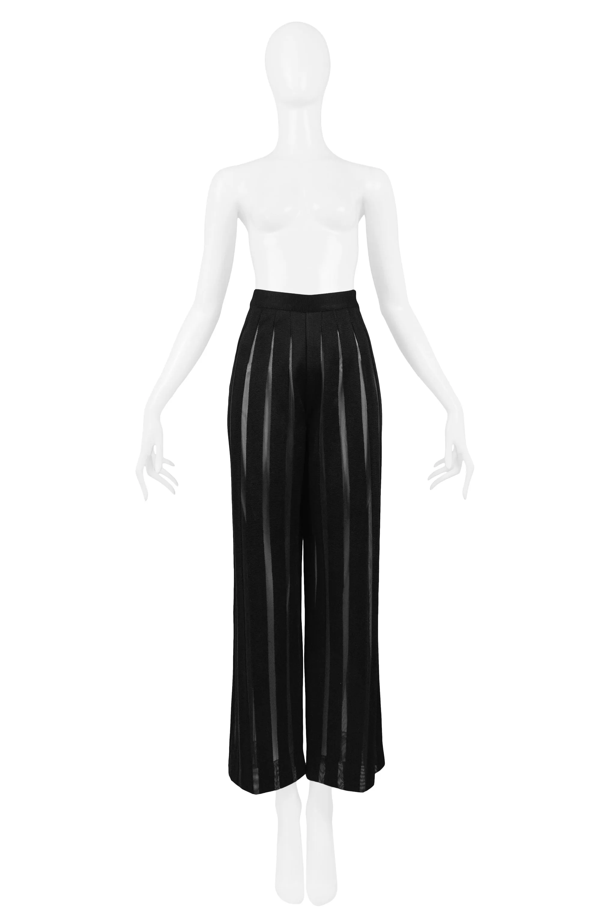 GIANFRANCO FERRE BLACK KNIT PANTS WITH SHEER PANELS