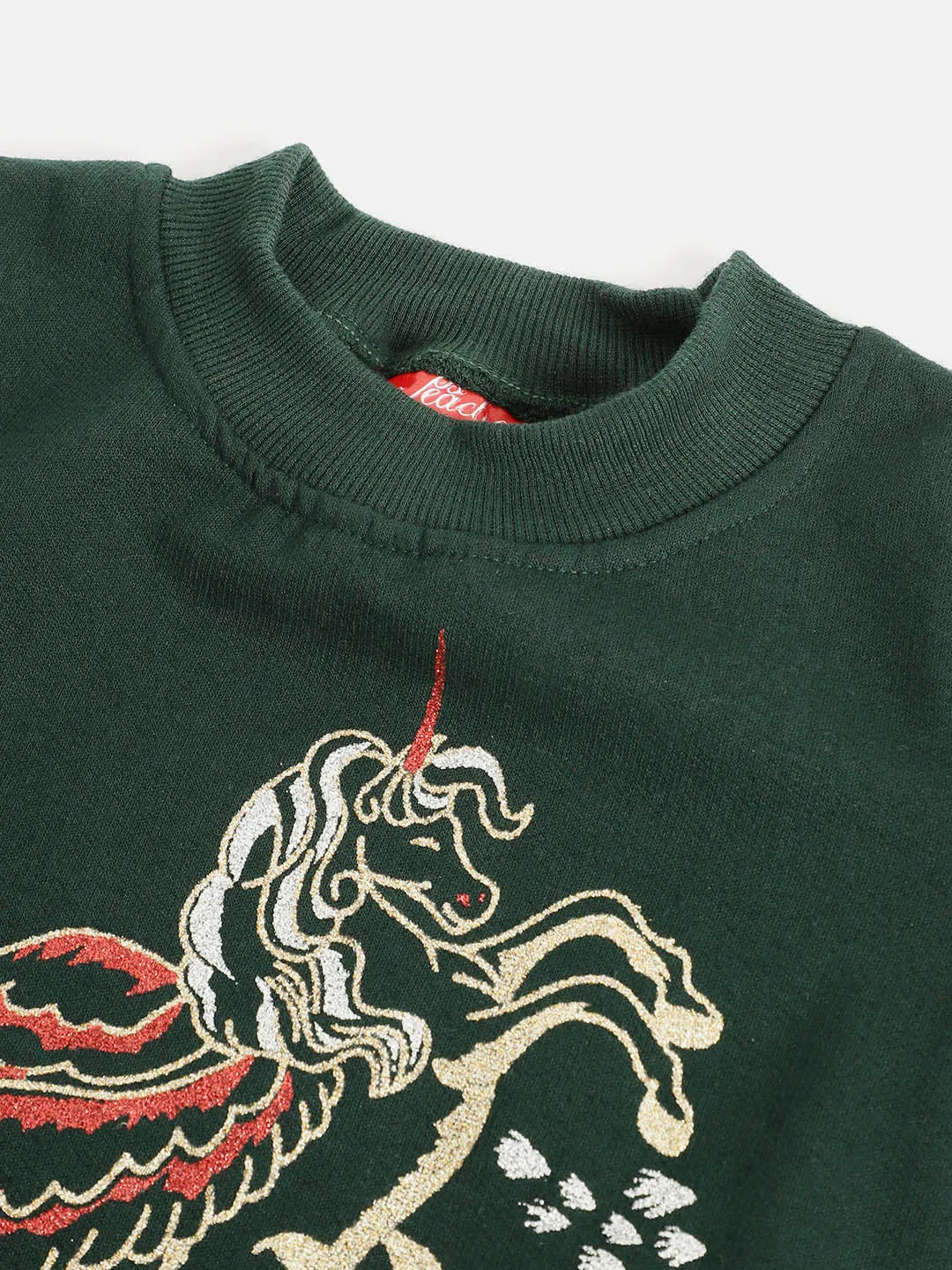 Girls Green Unicorn Printed Sweatshirt - Ps Peaches