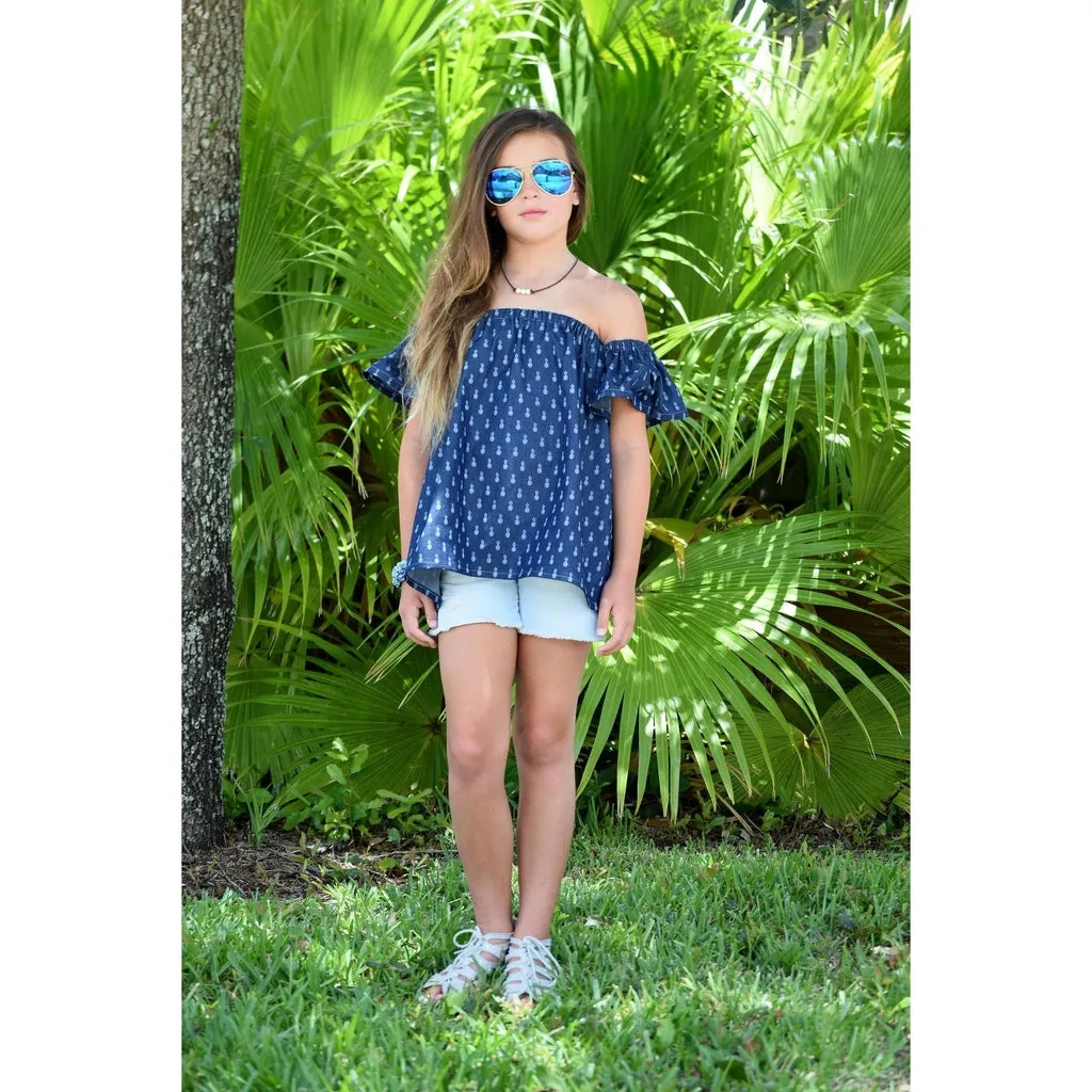 Girls Pineapple Off Shoulder Top