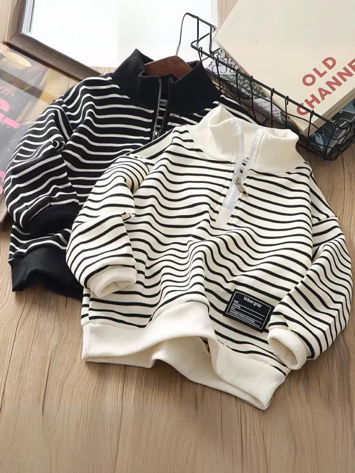 Girl's Trendy High Neck Striped Sweatshirt