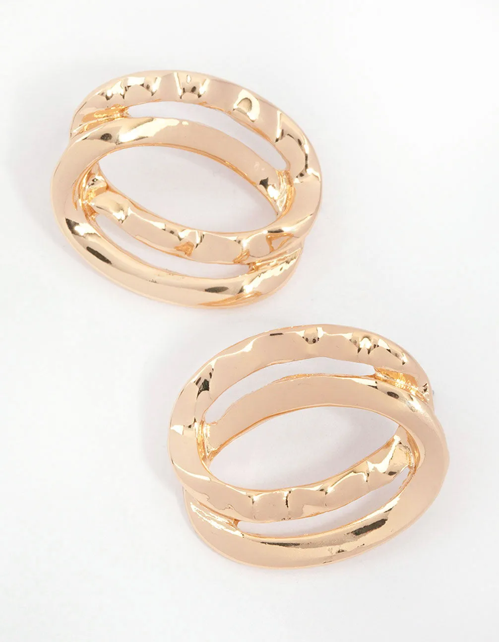 Gold Molten Double Ring Drop Earrings