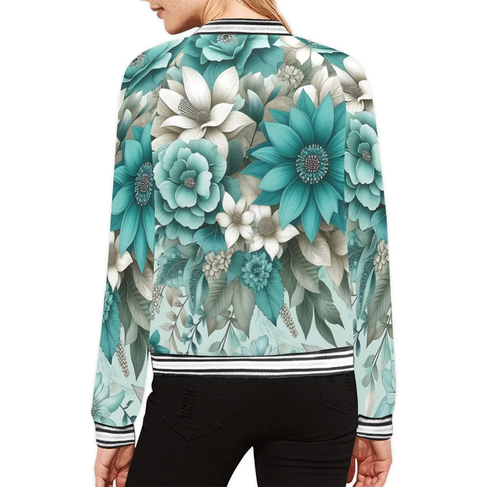 Green Floral awd440 Bomber Jacket for Women