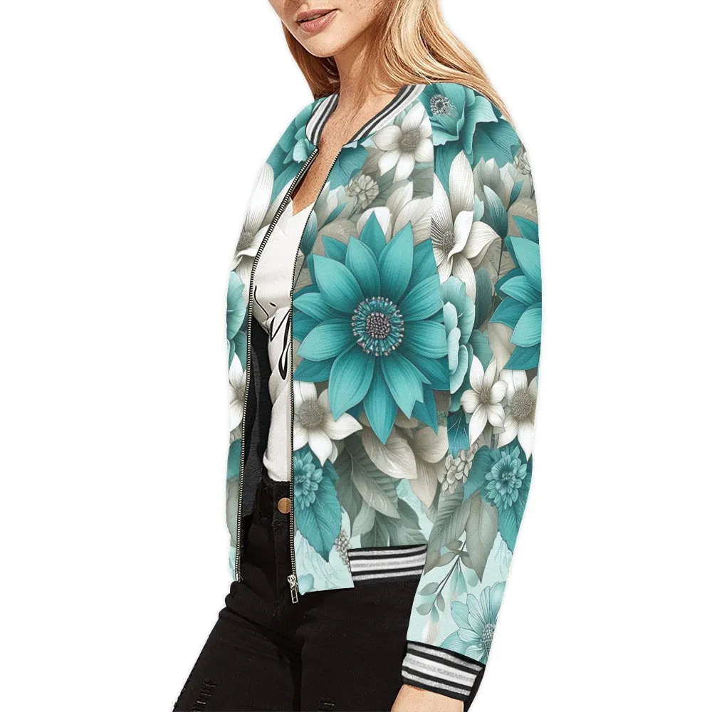 Green Floral awd440 Bomber Jacket for Women