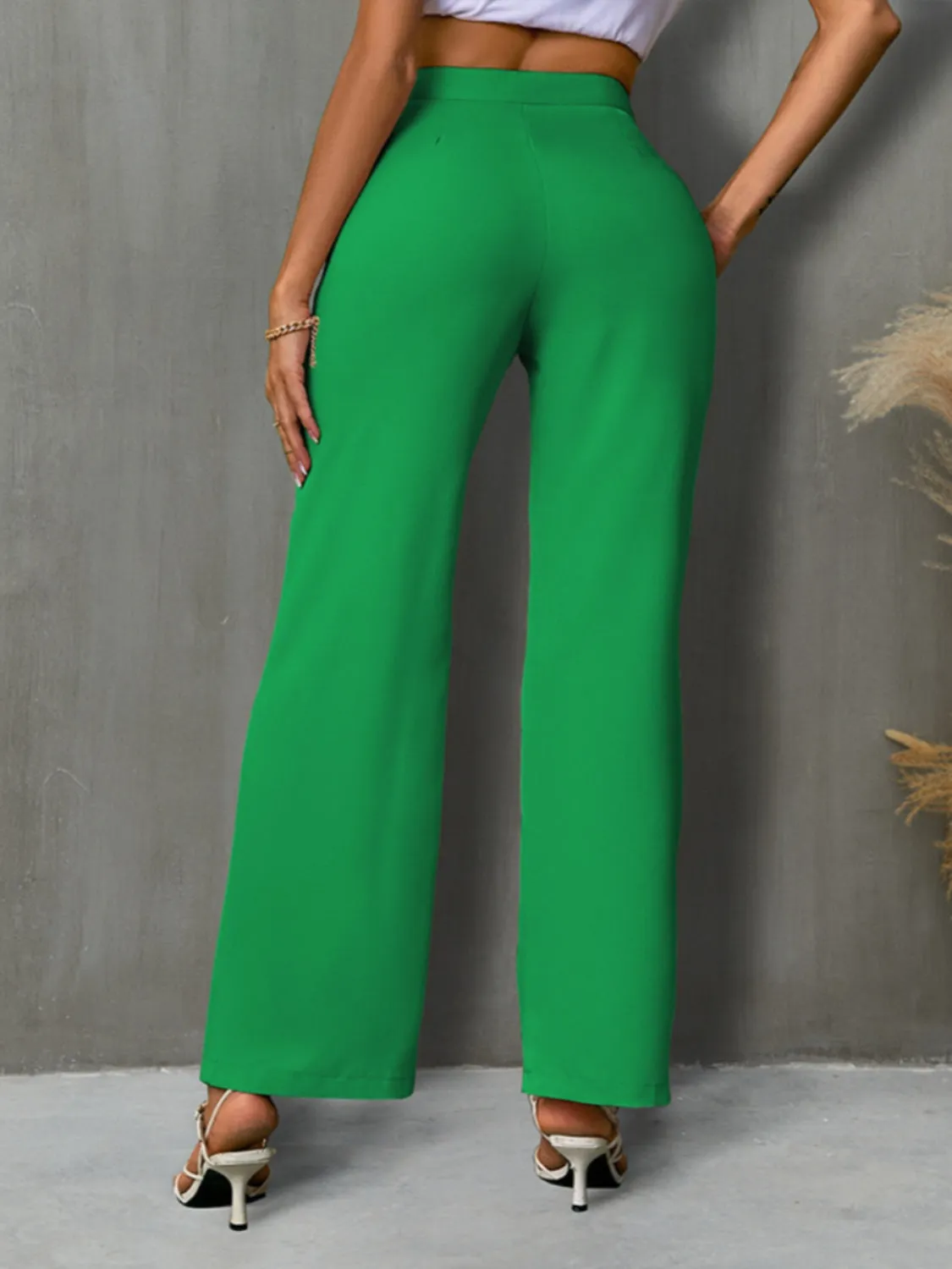 Green High Waist Straight Pants