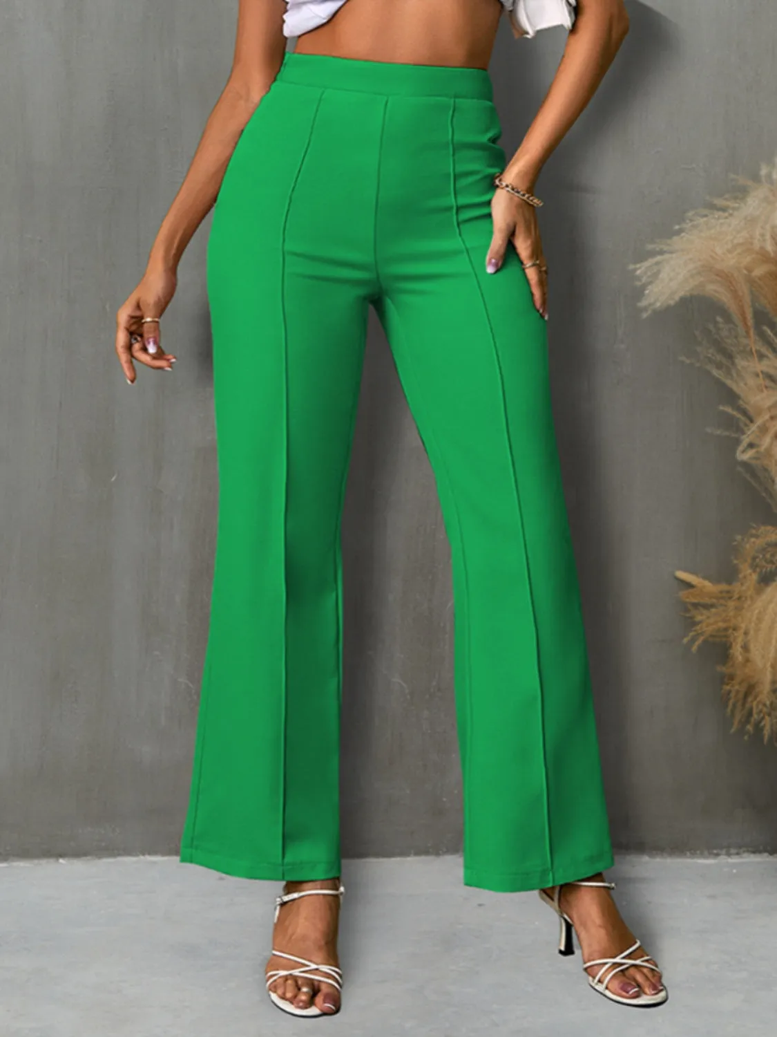 Green High Waist Straight Pants