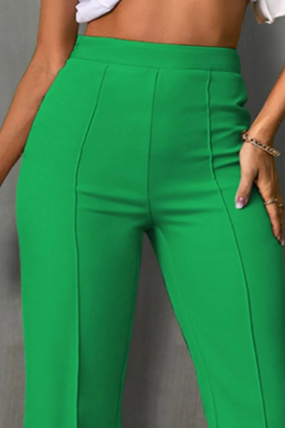 Green High Waist Straight Pants