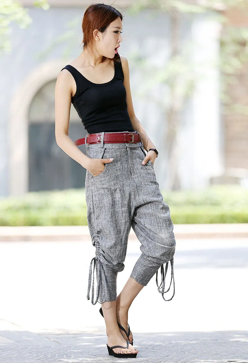 Grey tapered linen pants for Women 1024