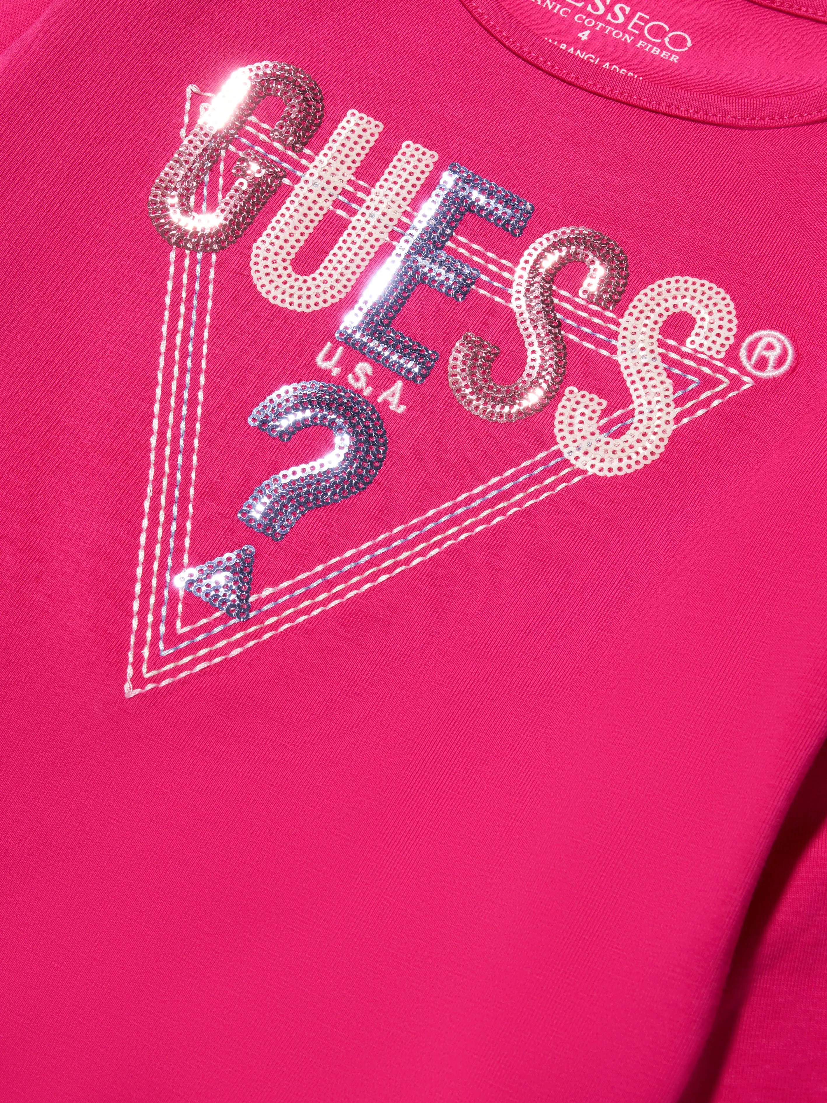 Guess Girls Long Sleeve Shoulder Frill T-Shirt in Pink